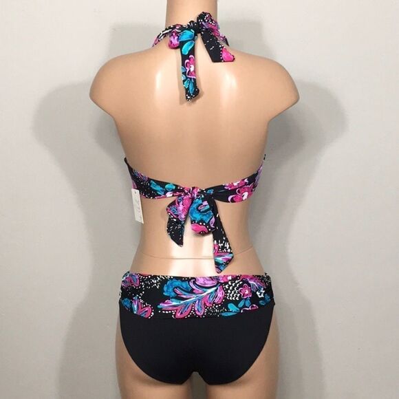 Anne Cole black floral bikini. L-top/M-bottom. NWT - Picture 7 of 14
